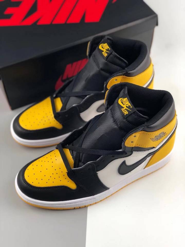 2019 Women Jordan 1 Yellow Black White Shoes - Click Image to Close
